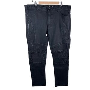 DECIBEL Men‎ Black Moto Distressed Streetwear Grunge Biker Jeans Size 42x32